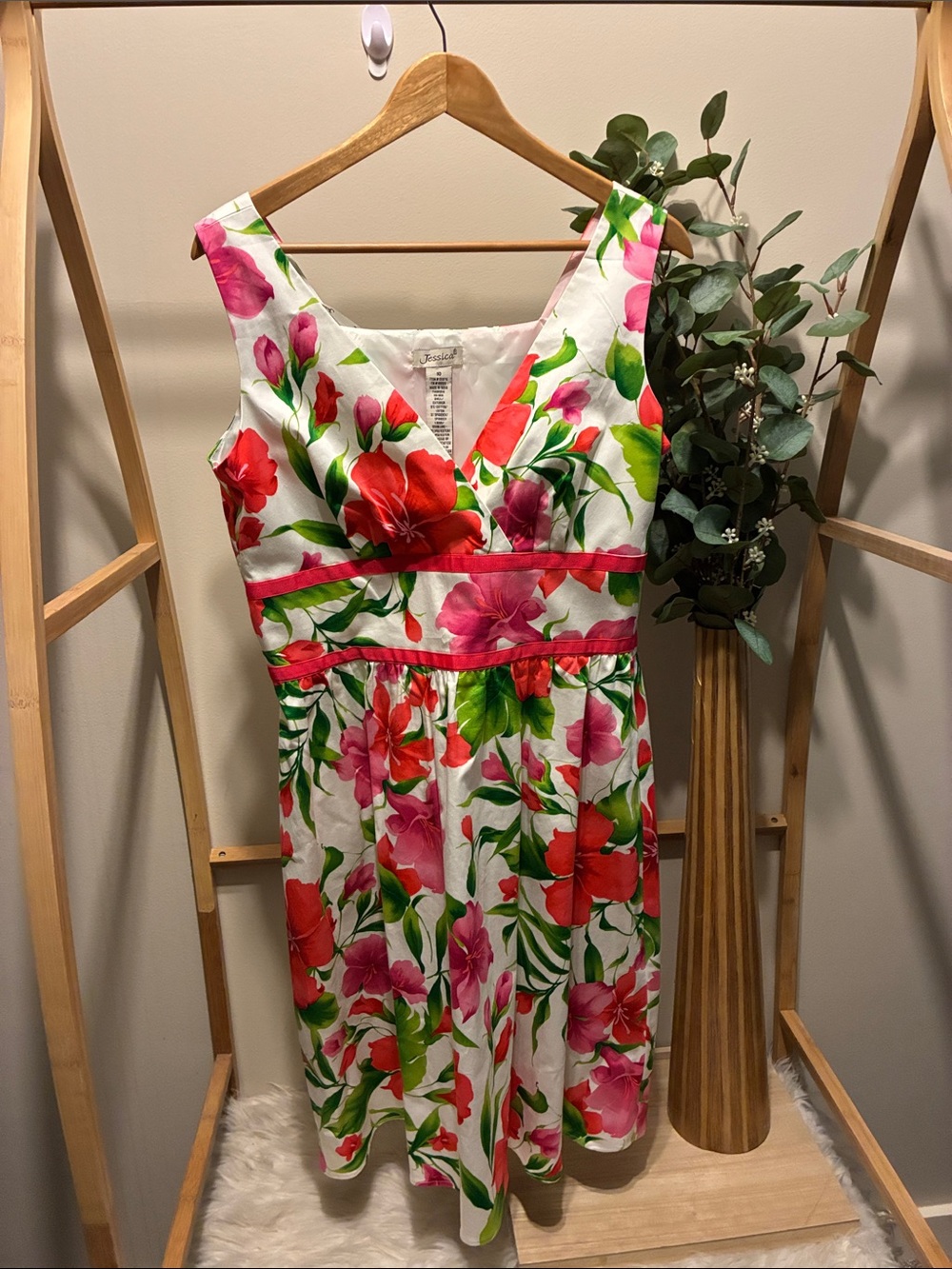 Jessica 97% Cotton Pink & Red Floral Dress